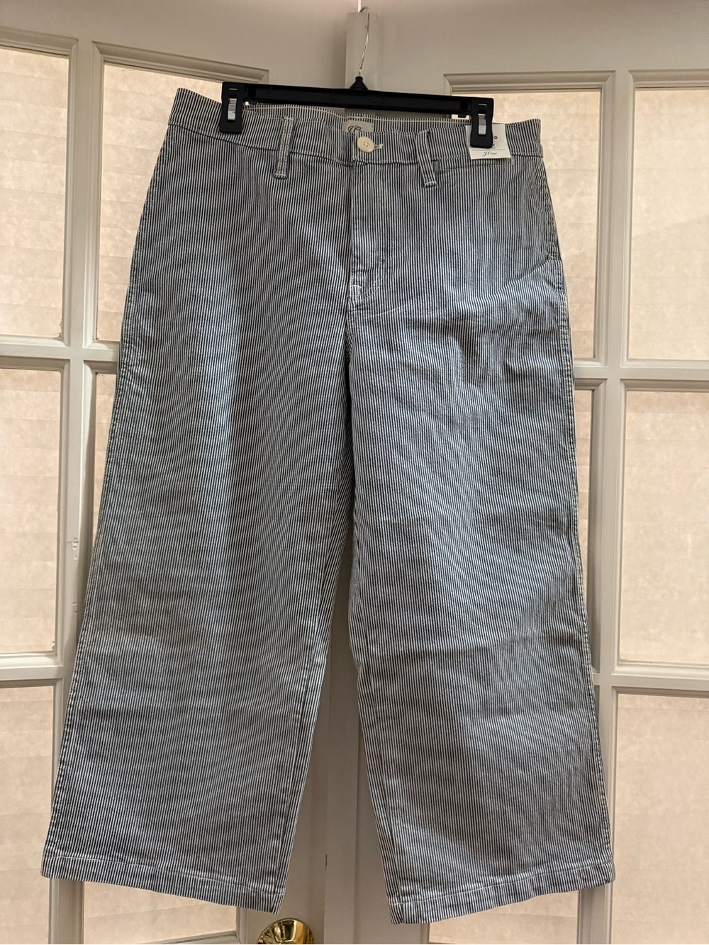 J. Crew Navy & White Pinstripe Wide-Leg Pants